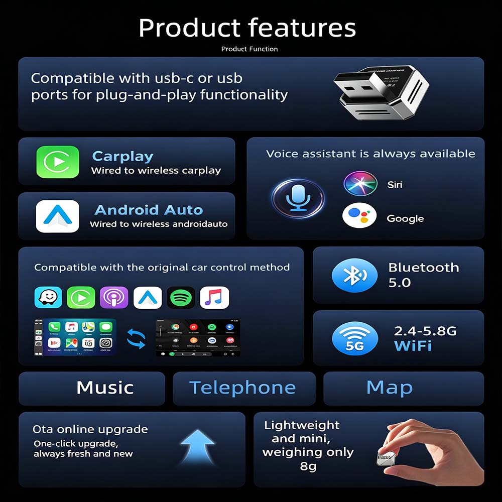 Auto-A5 Modle Wireless CarPlay/Android Auto Adapter