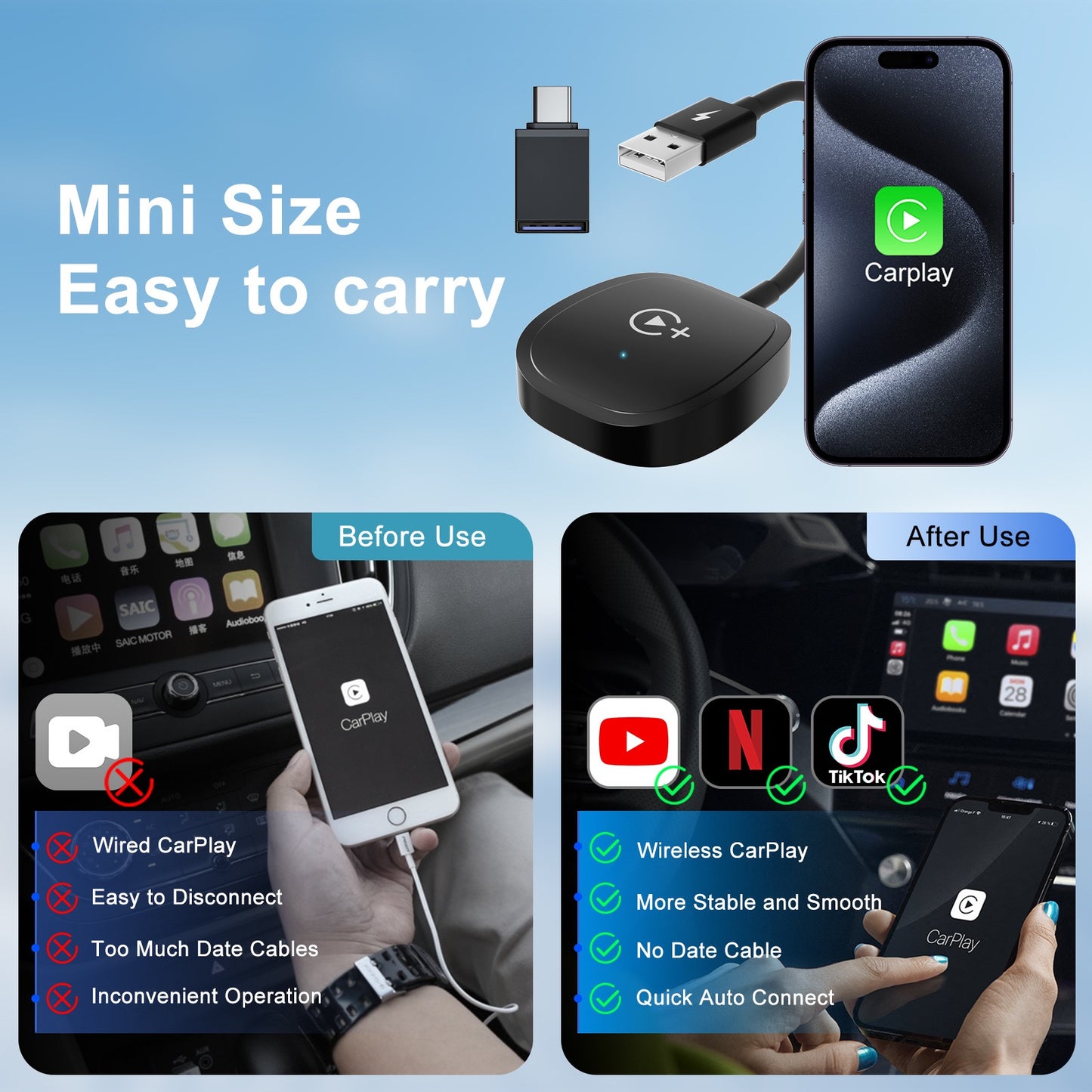 Auto-A7 Modle Wireless CarPlay/Android Auto Adapter